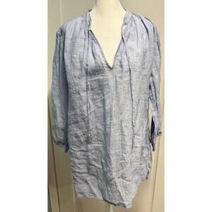 J. CREW 100% Linen Tie Front Oversized Tunic Beach Resort Vacation Size S